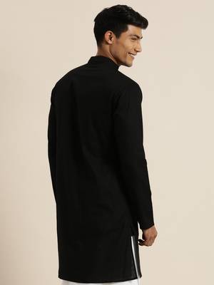 Men'S Black Cotton Kurta 4