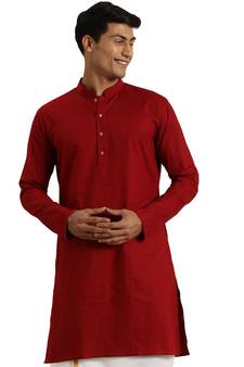 Men'S Maroon Cotton Kurta