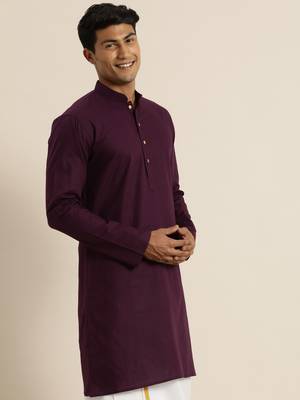 Men'S Purpe Cotton Kurta 3
