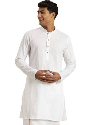 Men'S White Cotton Kurta 1