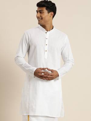 Men'S White Cotton Kurta 2