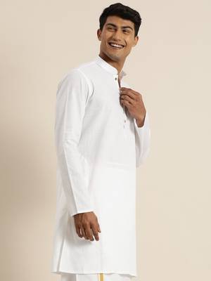 Men'S White Cotton Kurta 3