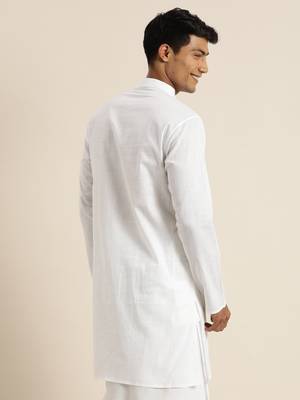 Men'S White Cotton Kurta 4