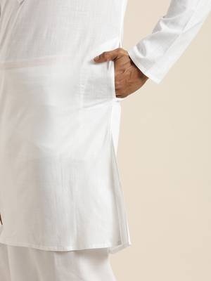 Men'S White Cotton Kurta 5