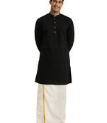 Men's Black and White Cotton Blend Kurta And Mundu Set