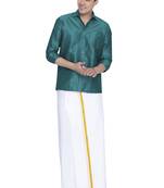 Green plain silk blend dhoti-kurta