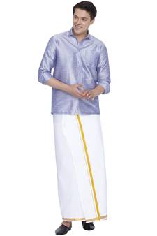 Purple plain silk blend dhoti-kurta