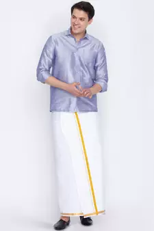 Purple plain silk blend dhoti-kurta