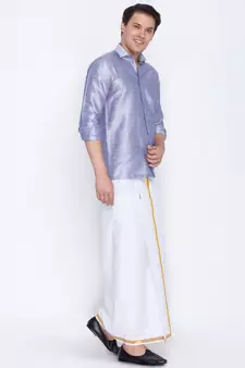 Purple plain silk blend dhoti-kurta