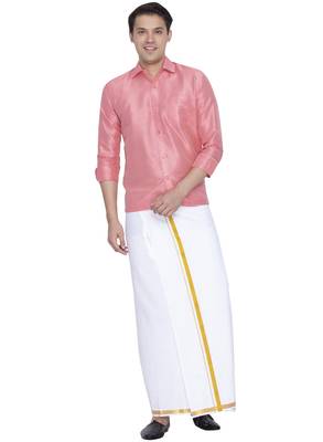 Pink plain silk blend dhoti-kurta 1