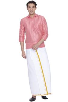 Pink plain silk blend dhoti-kurta