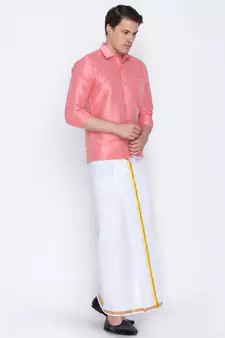 Pink plain silk blend dhoti-kurta