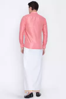 Pink plain silk blend dhoti-kurta