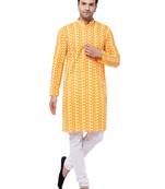 Orange And White Pure Cotton Kurta Pyjama Set