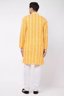 Orange And White Pure Cotton Kurta Pyjama Set