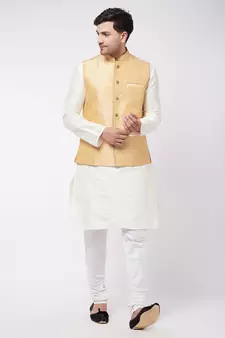 Maroon Woven Silk Blend Kurta-Pajama