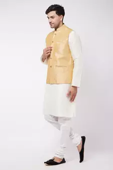Maroon Woven Silk Blend Kurta-Pajama
