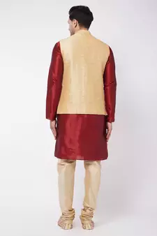 Maroon Woven Silk Blend Kurta-Pajama