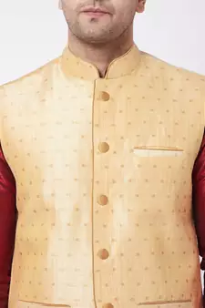 Maroon Woven Silk Blend Kurta-Pajama