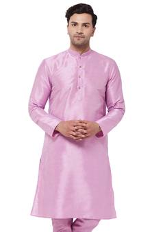 Pink Plain Silk Blend Men-Kurtas