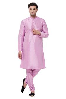 Pink Plain Silk Blend Kurta-Pajama