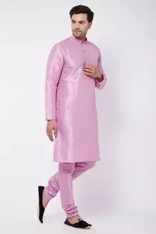 Pink Plain Silk Blend Kurta-Pajama