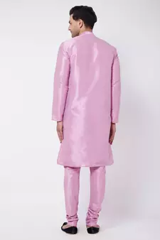 Pink Plain Silk Blend Kurta-Pajama