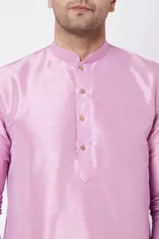 Pink Plain Silk Blend Kurta-Pajama