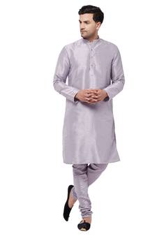 Purple Plain Silk Blend Kurta-Pajama