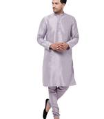 Purple Plain Silk Blend Kurta-Pajama
