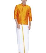Orange plain silk blend dhoti-kurta