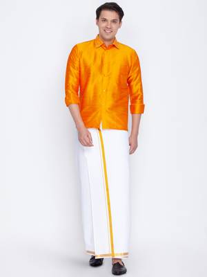 Orange plain silk blend dhoti-kurta 2