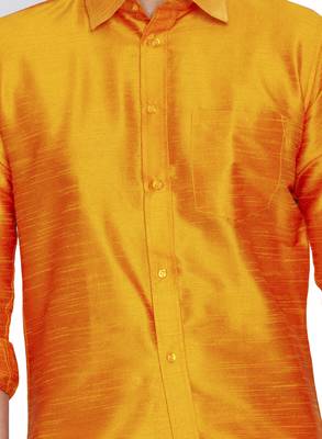 Orange plain silk blend dhoti-kurta 5