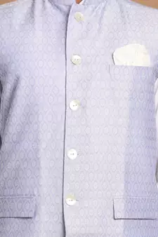 Blue And White Pure Cotton Jacket, Kurta And Pyjama Set