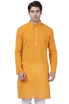 Yellow woven cotton men-kurtas