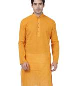 Yellow woven cotton men-kurtas