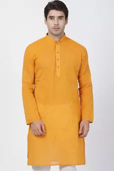Yellow woven cotton men-kurtas