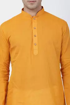 Yellow woven cotton men-kurtas