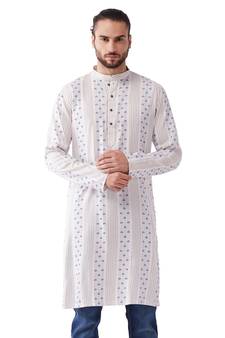 Men'S Multicolor-Base-Blue Silk Blend Kurta