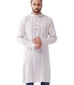 Men'S Multicolor-Base-Blue Silk Blend Kurta