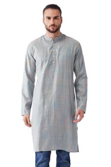 Men'S Multicolor-Base-White Silk Blend Kurta
