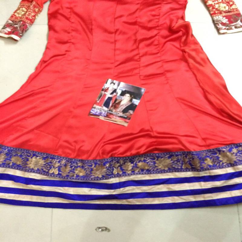 Sridevi Red embroidered Raw Silk semi stitched salwar with dupatta
