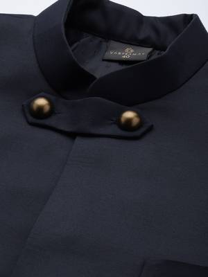 Blue plain silk blend sherwani 3