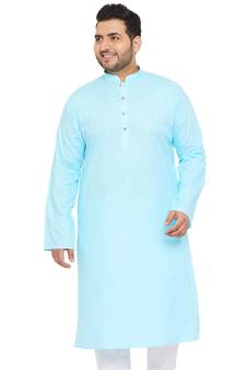Men'S Aqua Blue Cotton Blend Kurta