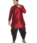 Men'S Maroon And Black Silk Blend Kurta And Dhoti Set