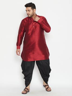 Men'S Maroon And Black Silk Blend Kurta And Dhoti Set 2