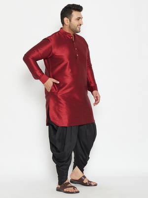 Men'S Maroon And Black Silk Blend Kurta And Dhoti Set 3