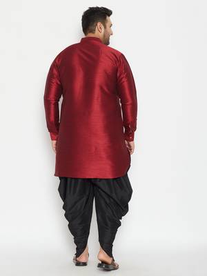 Men'S Maroon And Black Silk Blend Kurta And Dhoti Set 4