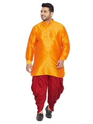 Orange And Maroon Silk Blend Kurta And Dhoti Set 1