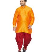 Orange And Maroon Silk Blend Kurta And Dhoti Set